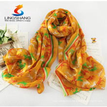 Lingshang PM1032 wholesale soft fashion gift unicorn horse print animal chiffon digital printing scarf shawl